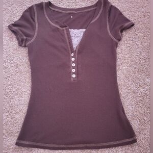 Women's Brown Button-Up Top